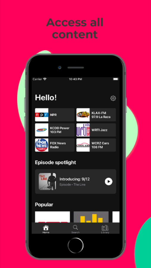 The Radiolive app on iPhone